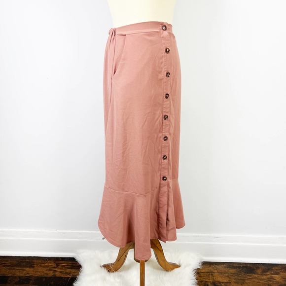 Zaful front button mauve midi skirt bottom ruffle Size Small - Picture 6 of 6